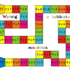 Plansza do gry "Wyścig z tabliczką mnożenia" - świetny sposób, jak nauczyć dziecko tabliczki mnożenia przez zabawę.