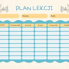 Uroczy plan lekcji z miejscem na imię, klasę i rok. Nowy przedmiot w szkole? Wpisz go tutaj!