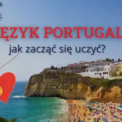 Serce z flagą portugalską na tle malowniczego wybrzeża. Jak zacząć naukę języka portugalskiego?