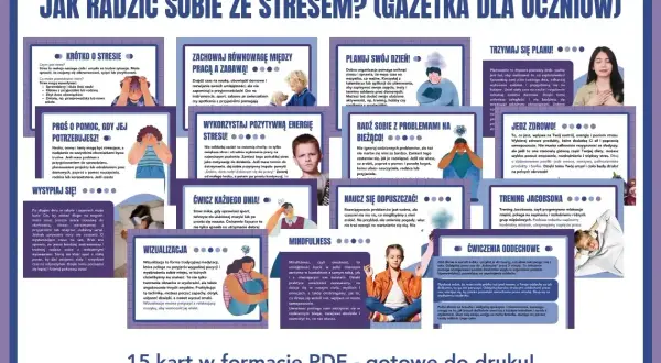 Jak radzić sobie ze stresem? Porady dla uczniów: planuj, wysypiaj się, ćwicz, jedz zdrowo, wizualizuj, jak się uspokoić.