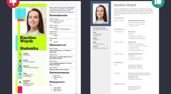 CV po angielsku Karoliny Wójcik, studentki finansów i rachunkowości, z doświadczeniem w księgowości i analizie.