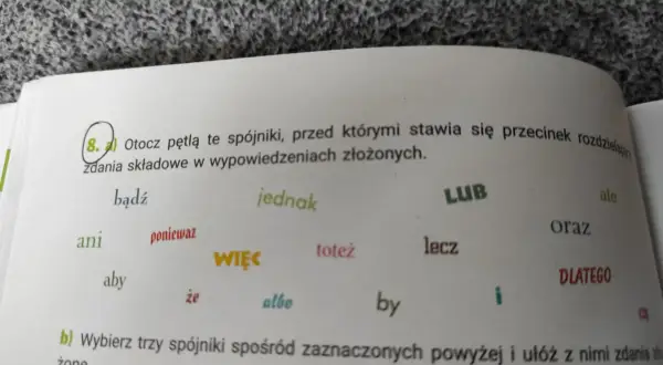 Ćwiczenie z polskiego o spójnikach, które pomagają tworzyć zdania złożone, jak w angielskich okresach warunkowych.