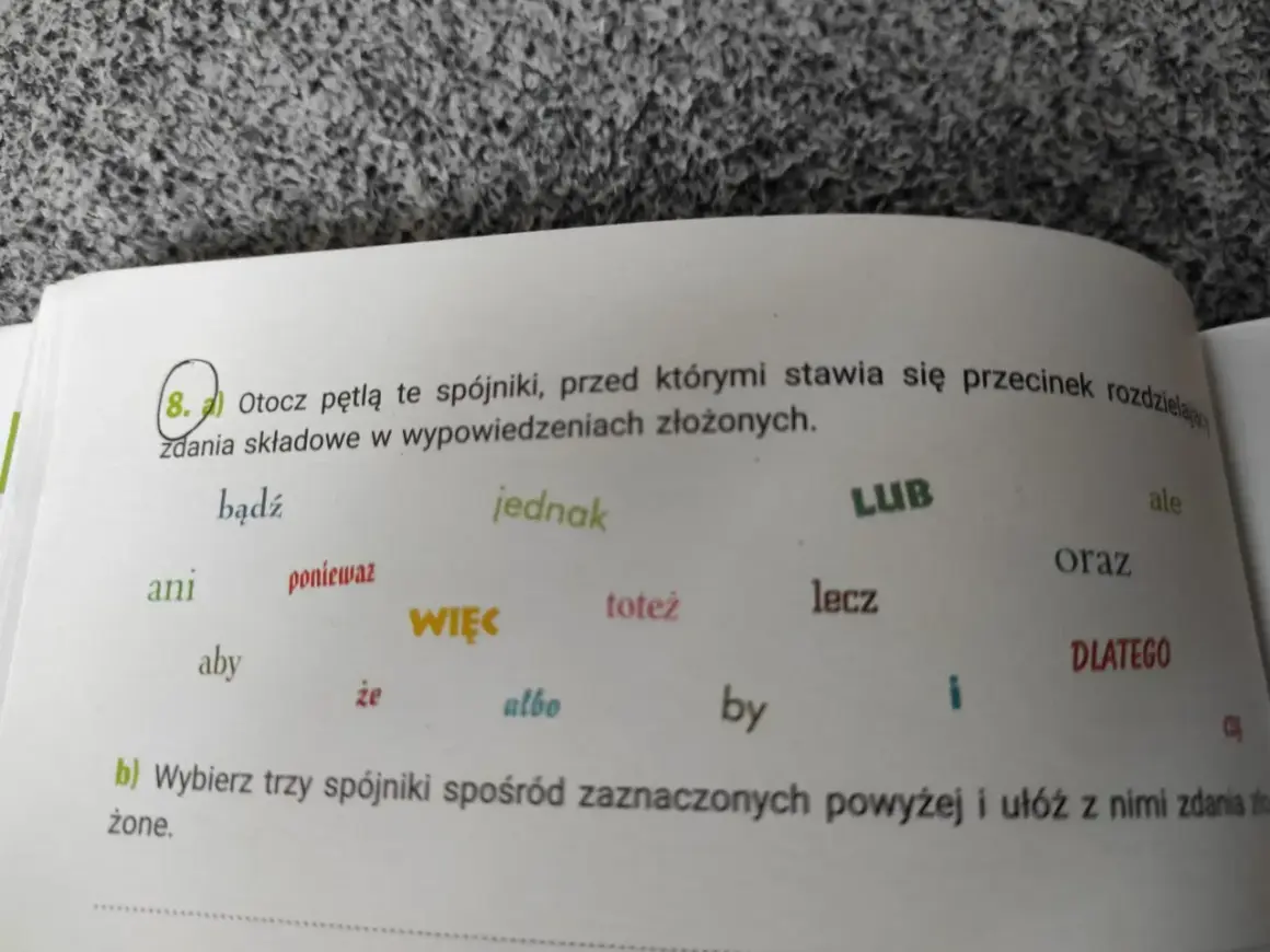Ćwiczenie z polskiego o spójnikach, które pomagają tworzyć zdania złożone, jak w angielskich okresach warunkowych.