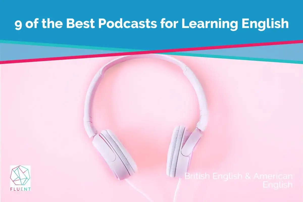 Słuchawki na różowym tle, idealne do nauki angielskiego. Odkryj najlepsze podcasty po angielsku, by doskonalić wymowę brytyjską i amerykańską.